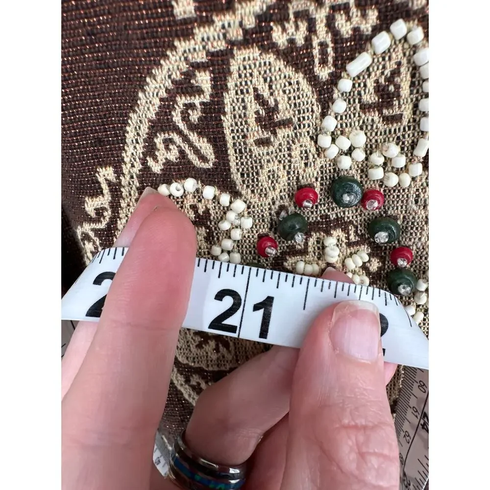 90s Vintage Jacket Womens Medium Brown Tapestry Button Beaded Boho Cottage